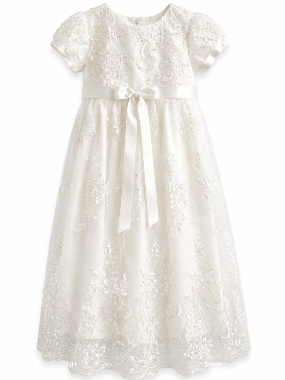 Christening Baptism Lace Gown Baby Girl White Embroidered Dress 12-18M